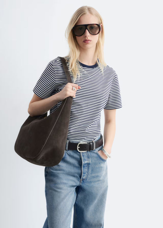 Gestreiftes T-Shirt mit Rundhalsausschnitt Marineblau