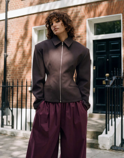 Veste Alessia - blazer cintré zippé chocolat