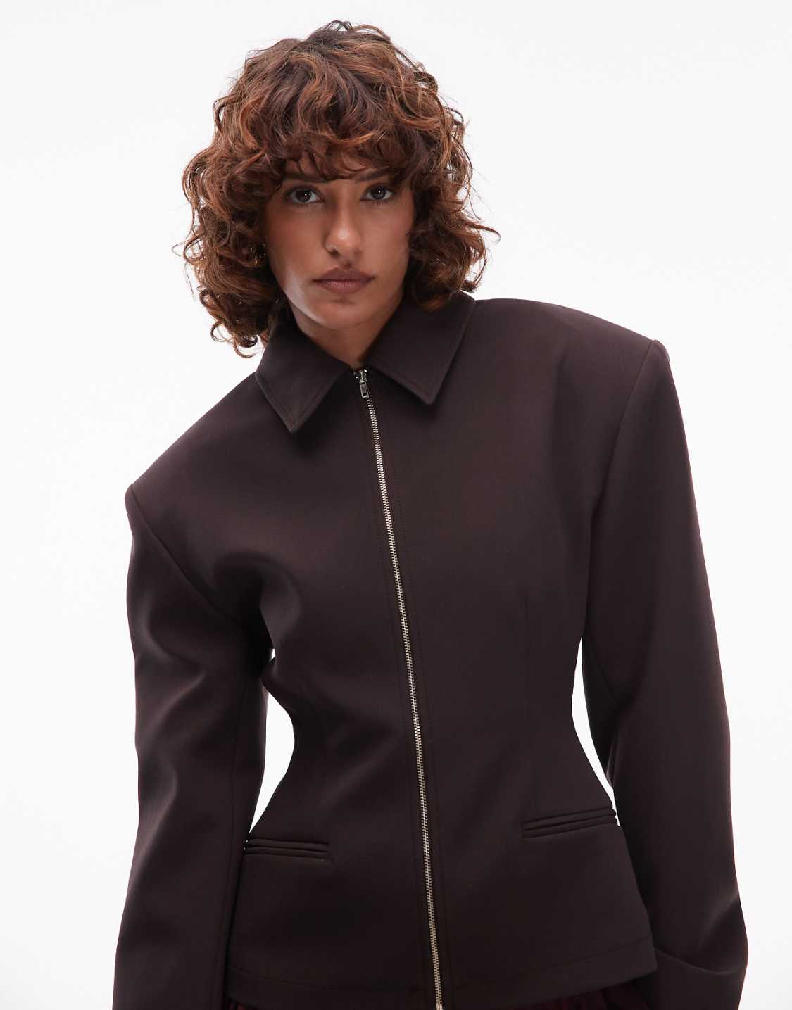 Veste Alessia - blazer cintré zippé chocolat - vue 2